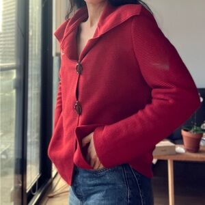 Saint James Red French  wool cardigan sweater